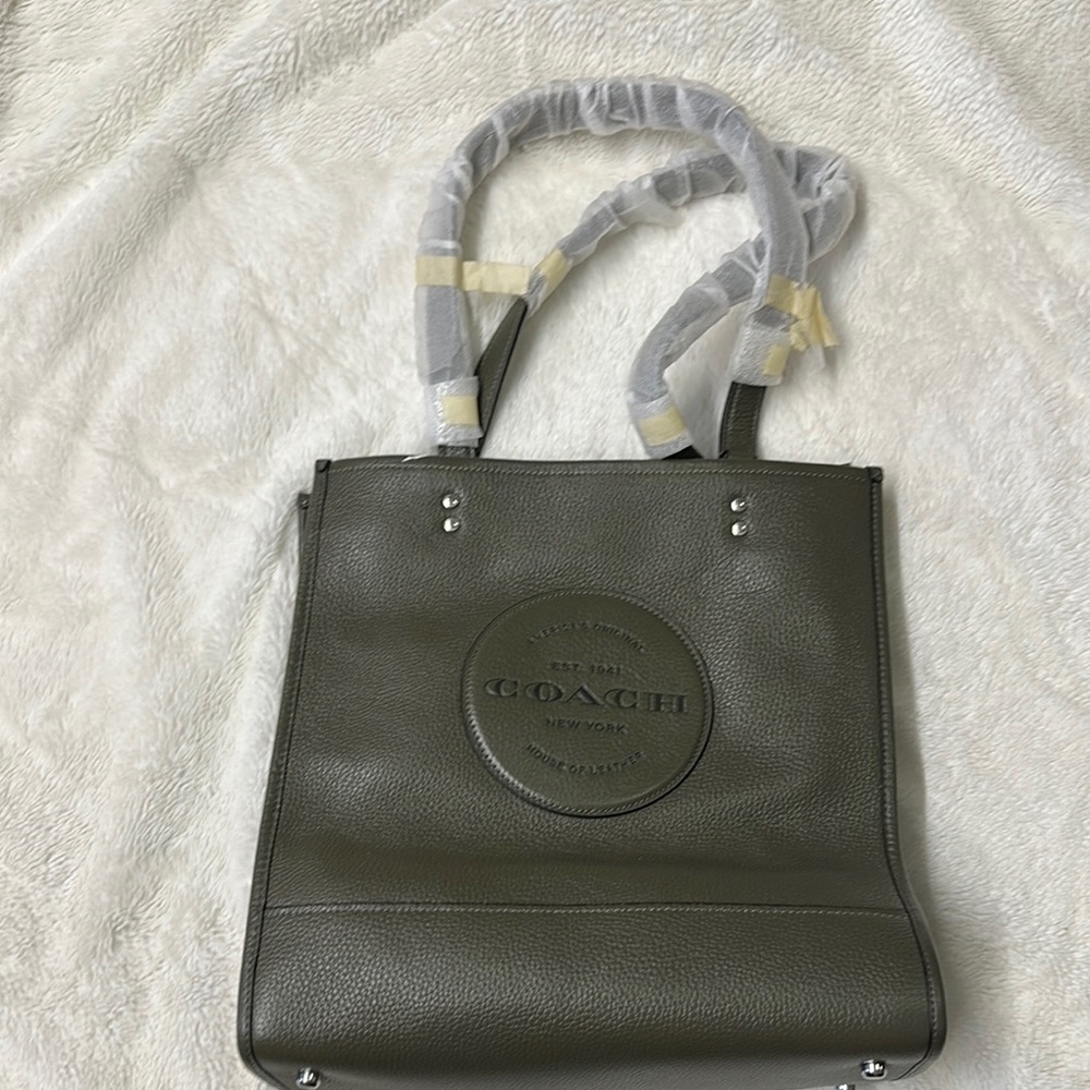 Coach Green Leather Tote with Embossed Logo
